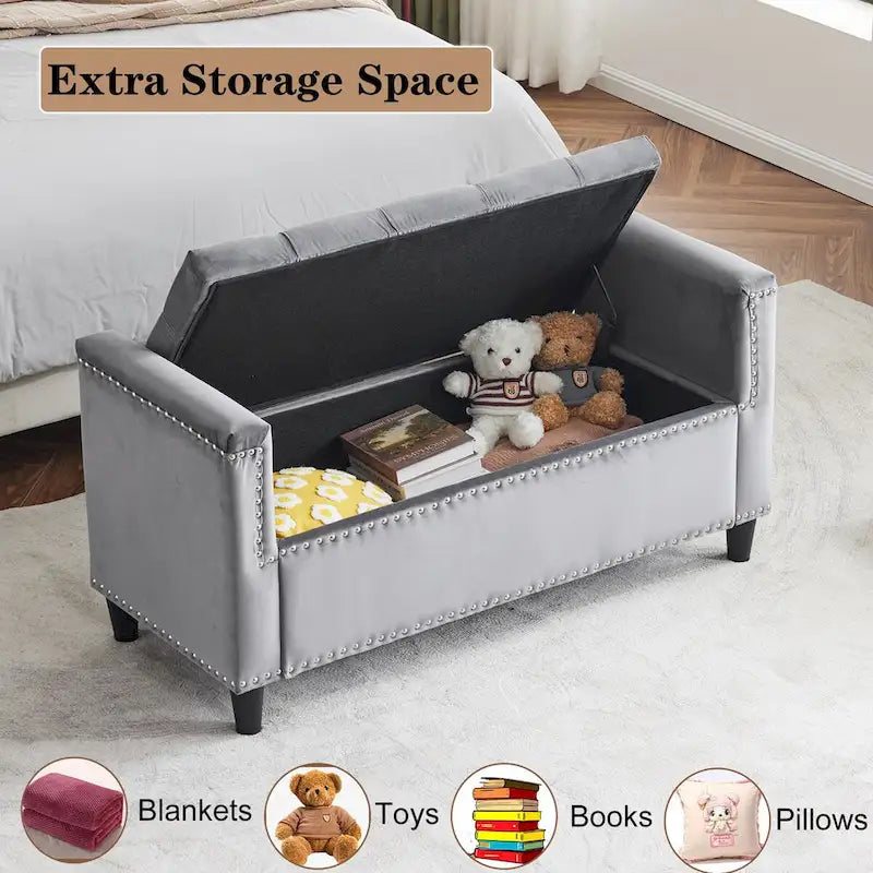 Upholstered Storage Bench with Armrests