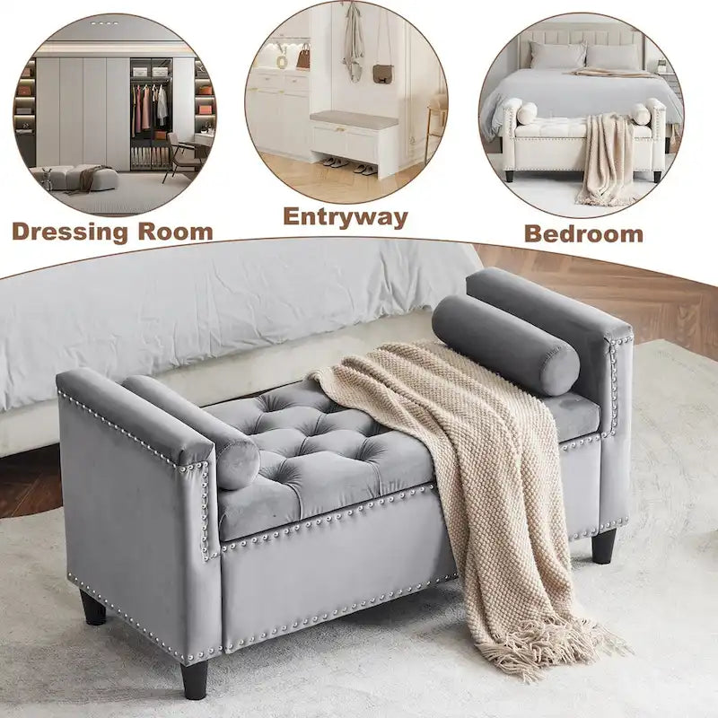 Upholstered Storage Bench with Armrests
