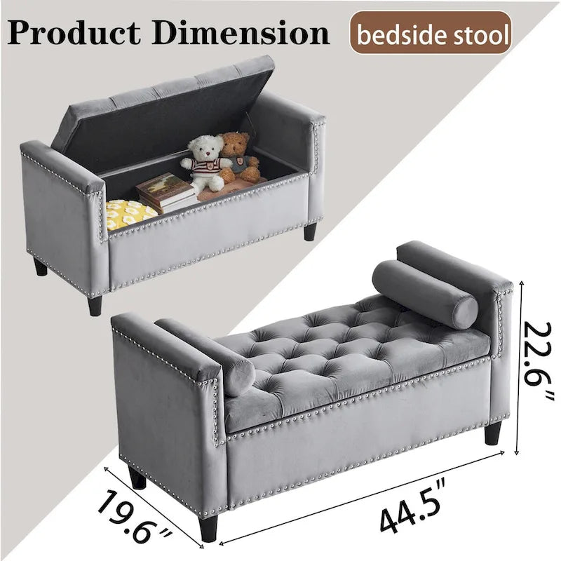 Upholstered Storage Bench with Armrests