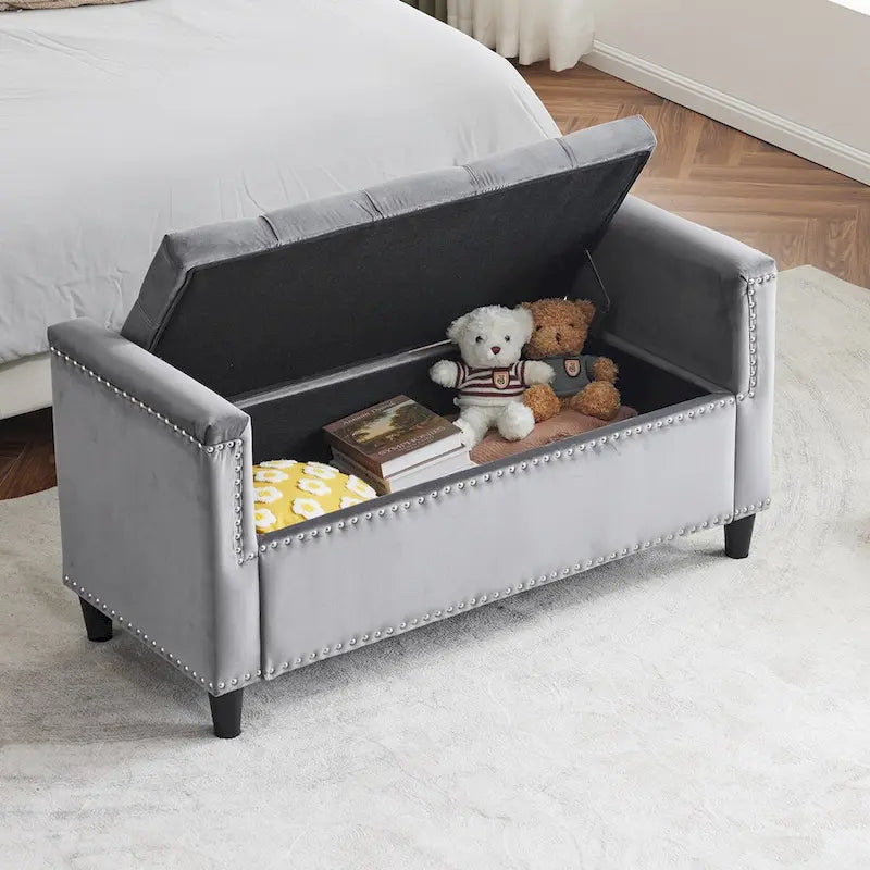 Upholstered Storage Bench with Armrests