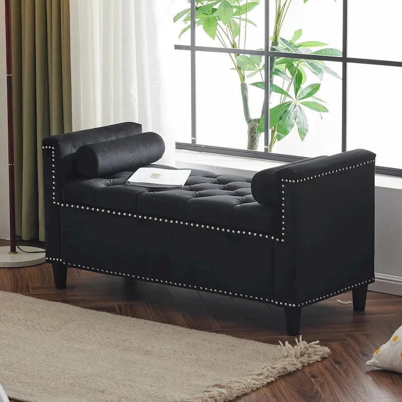 Upholstered Storage Bench with Armrests