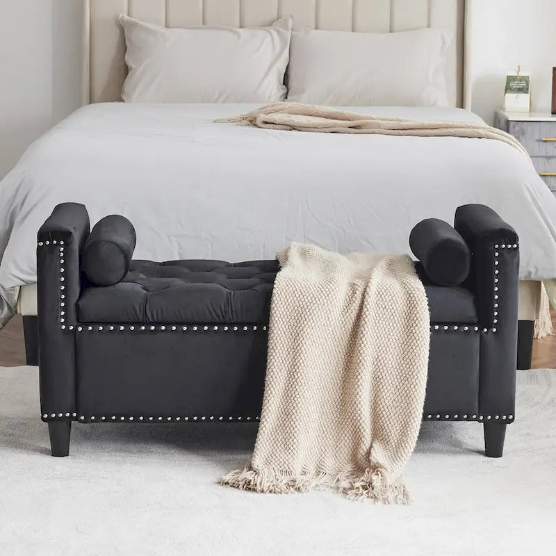 Upholstered Storage Bench with Armrests