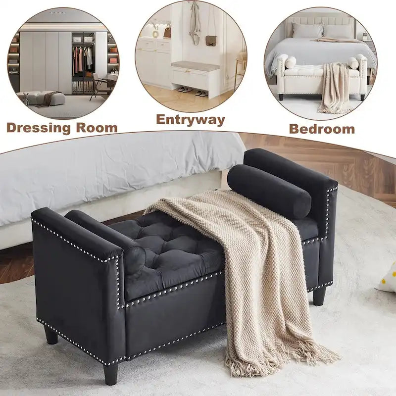 Upholstered Storage Bench with Armrests
