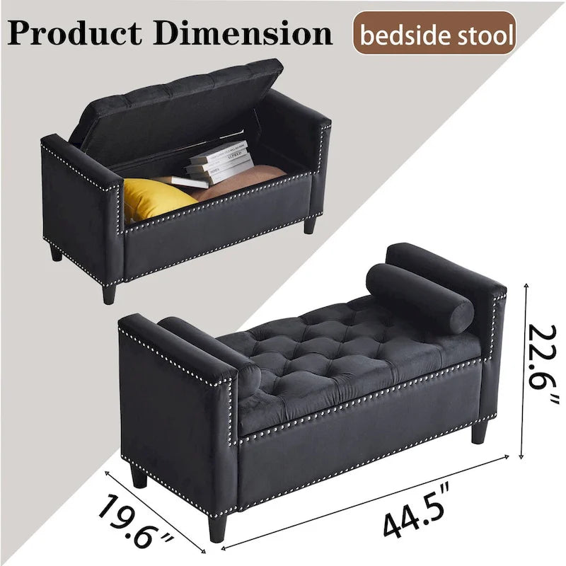 Upholstered Storage Bench with Armrests