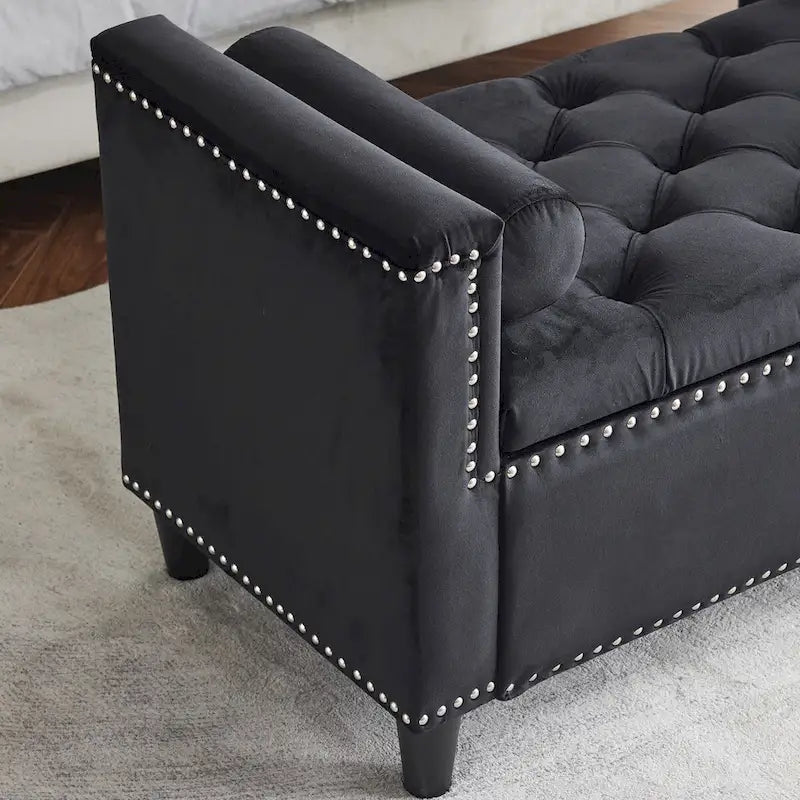 Upholstered Storage Bench with Armrests