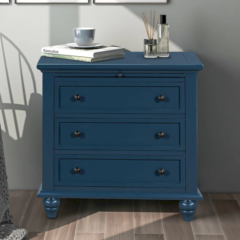 3-Drawer Storage Wood Cabinet End Table with Pull-Out Tray