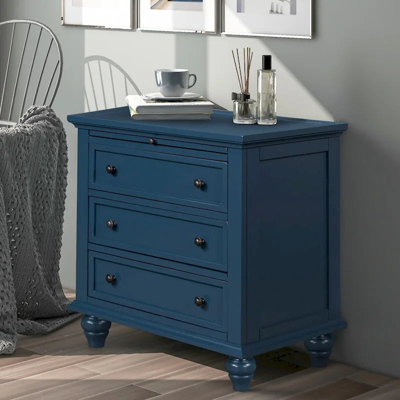 3-Drawer Storage Wood Cabinet End Table with Pull-Out Tray