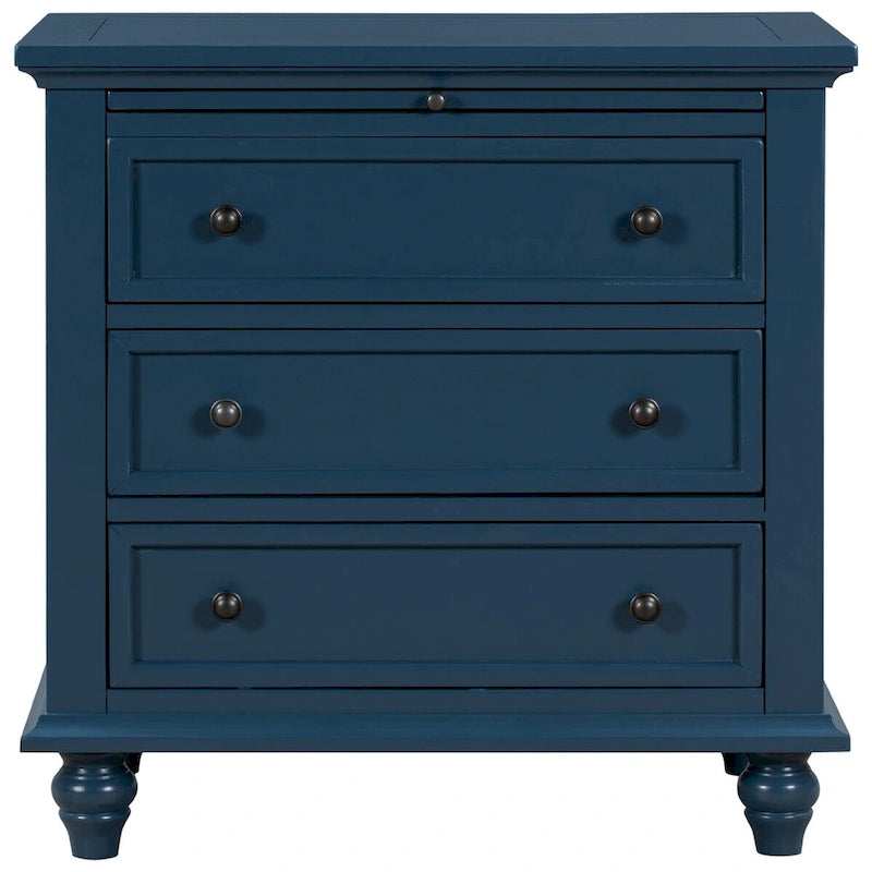 3-Drawer Storage Wood Cabinet End Table with Pull-Out Tray