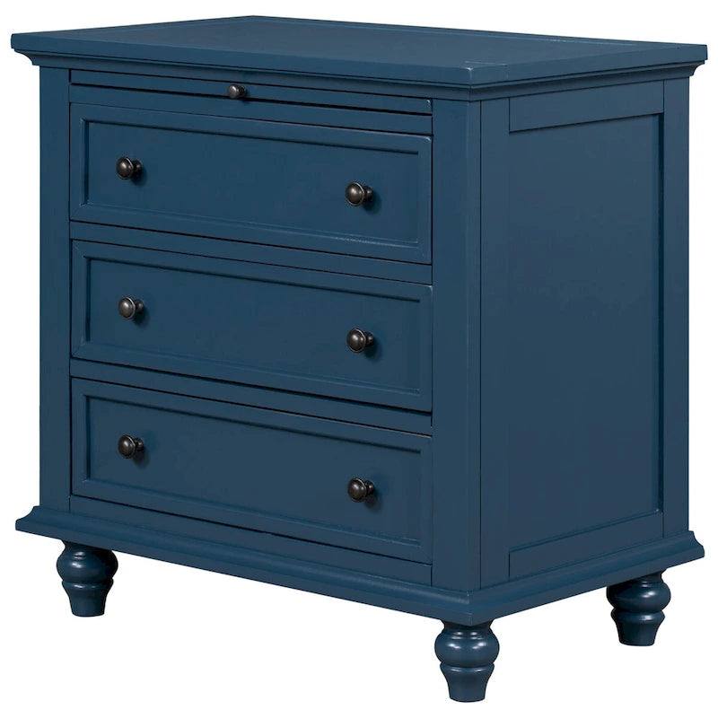 3-Drawer Storage Wood Cabinet End Table with Pull-Out Tray