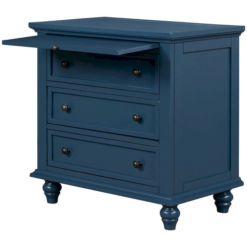 3-Drawer Storage Wood Cabinet End Table with Pull-Out Tray