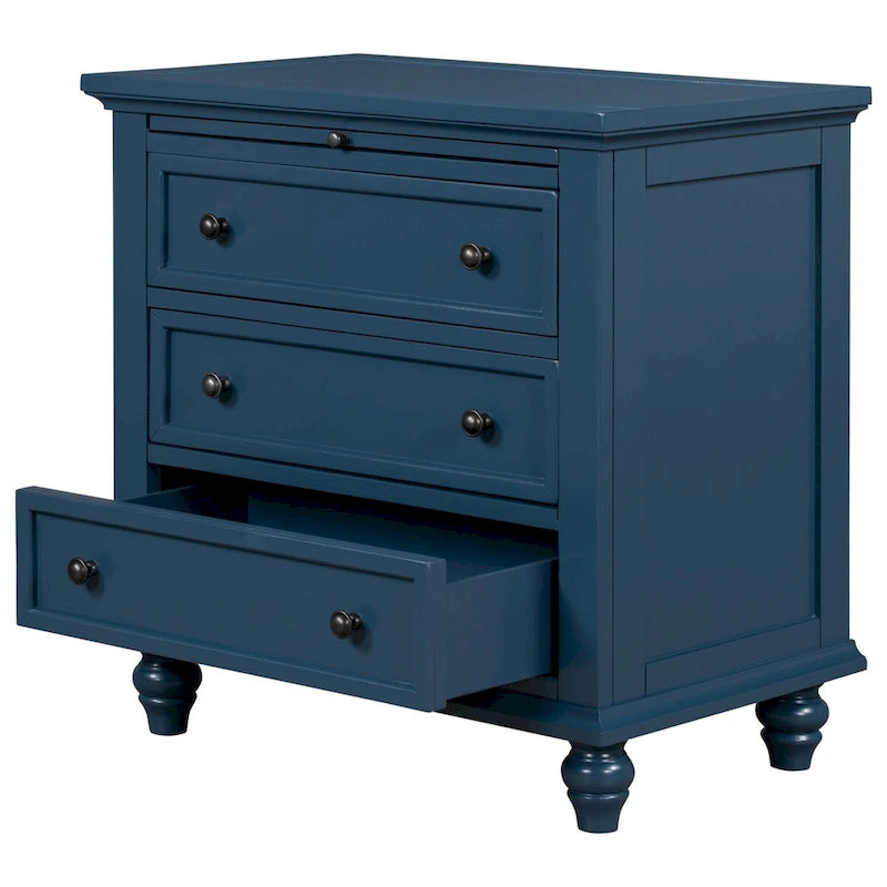 3-Drawer Storage Wood Cabinet End Table with Pull-Out Tray