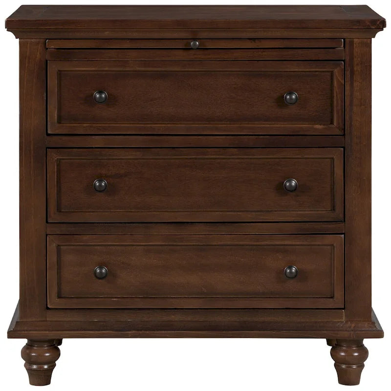 3-Drawer Storage Wood Cabinet End Table with Pull-Out Tray