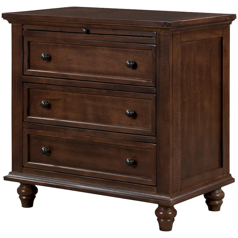 3-Drawer Storage Wood Cabinet End Table with Pull-Out Tray