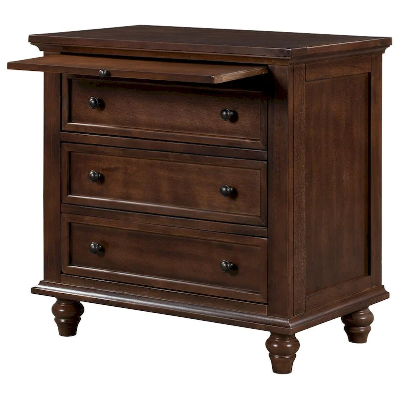 3-Drawer Storage Wood Cabinet End Table with Pull-Out Tray