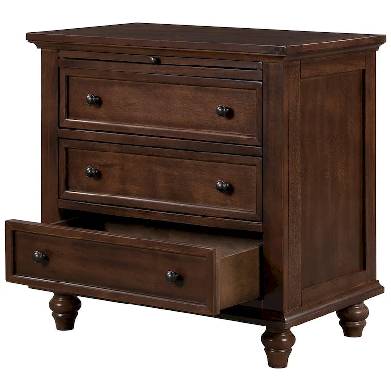 3-Drawer Storage Wood Cabinet End Table with Pull-Out Tray