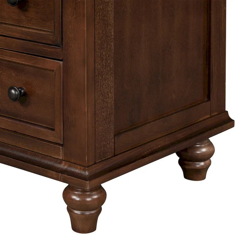 3-Drawer Storage Wood Cabinet End Table with Pull-Out Tray