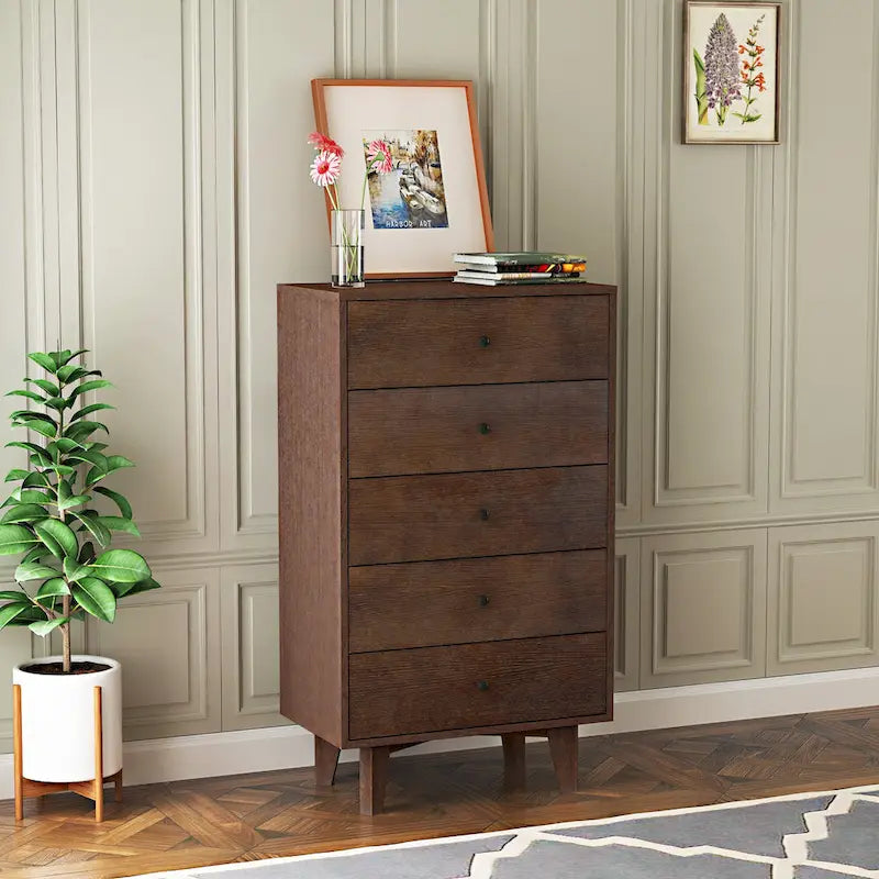 7-Drawer Birch Wood Sideboard Cabinet