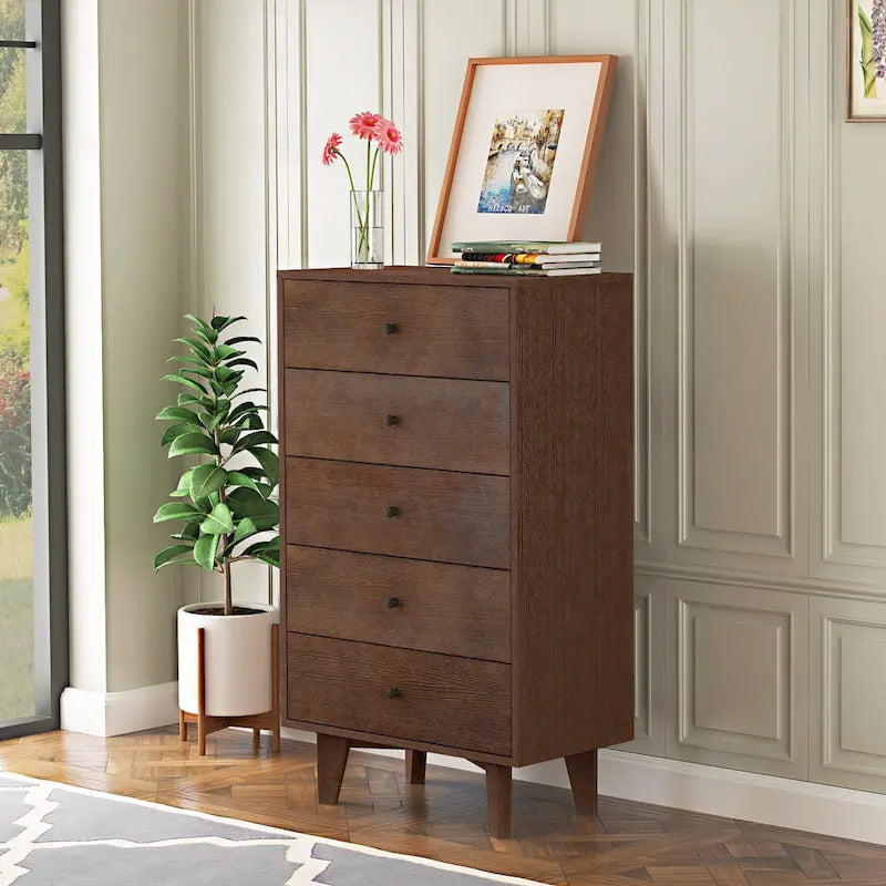 7-Drawer Birch Wood Sideboard Cabinet