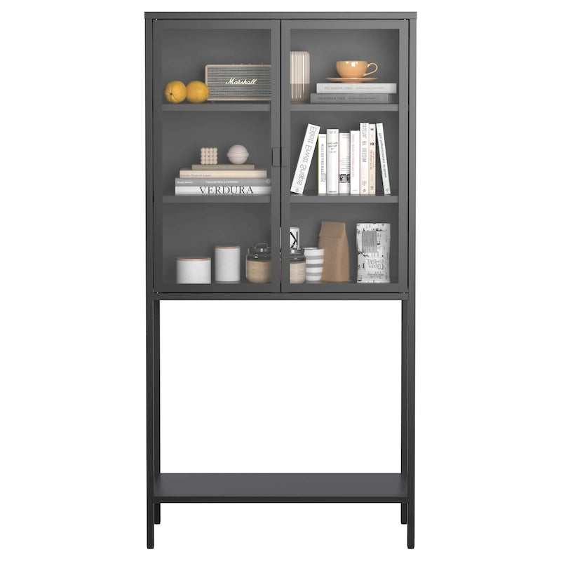 Vitrine de rangement avec portes vitrées et 2 étagères réglables