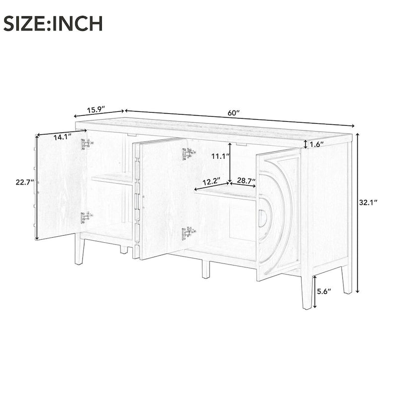 Retro Sideboard with Metal Handles & Adjustable Shelves