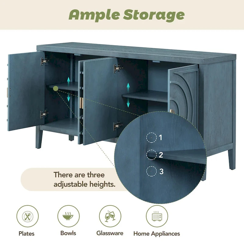 Retro Sideboard with Metal Handles & Adjustable Shelves