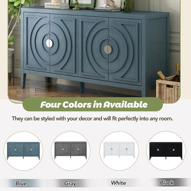 Retro Sideboard with Metal Handles & Adjustable Shelves