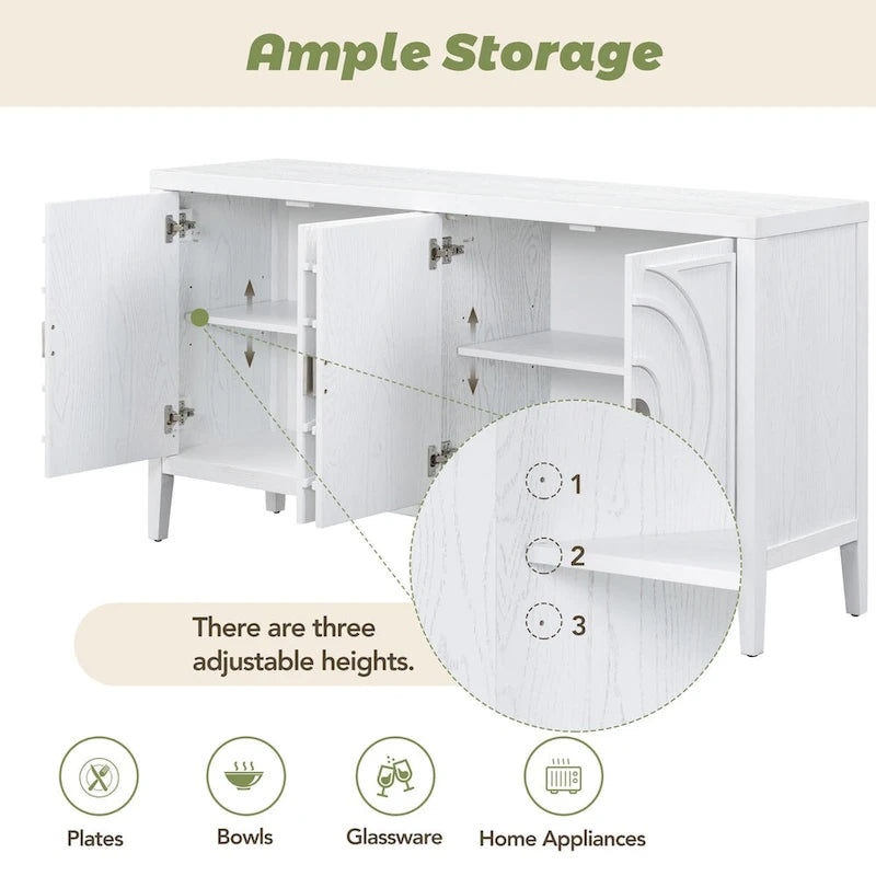 Retro Sideboard with Metal Handles & Adjustable Shelves