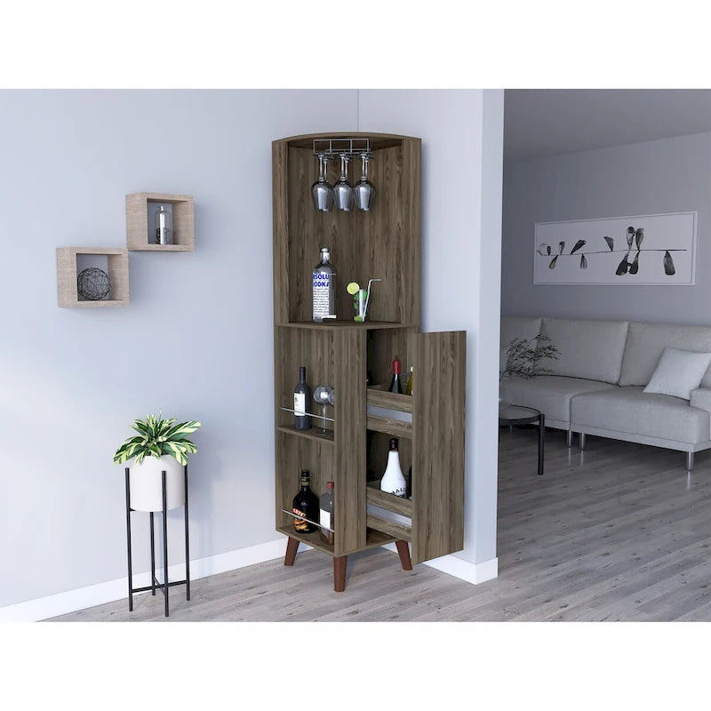 Corner Bar Cabinet for Kitchen, Dining Room & Living Room, Dark Brown