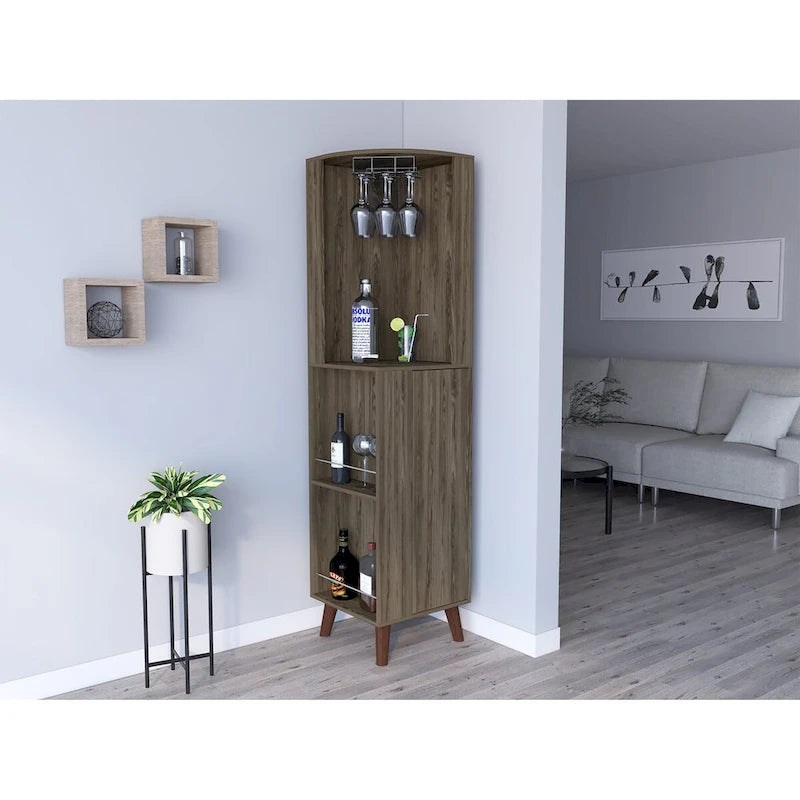 Corner Bar Cabinet for Kitchen, Dining Room & Living Room, Dark Brown