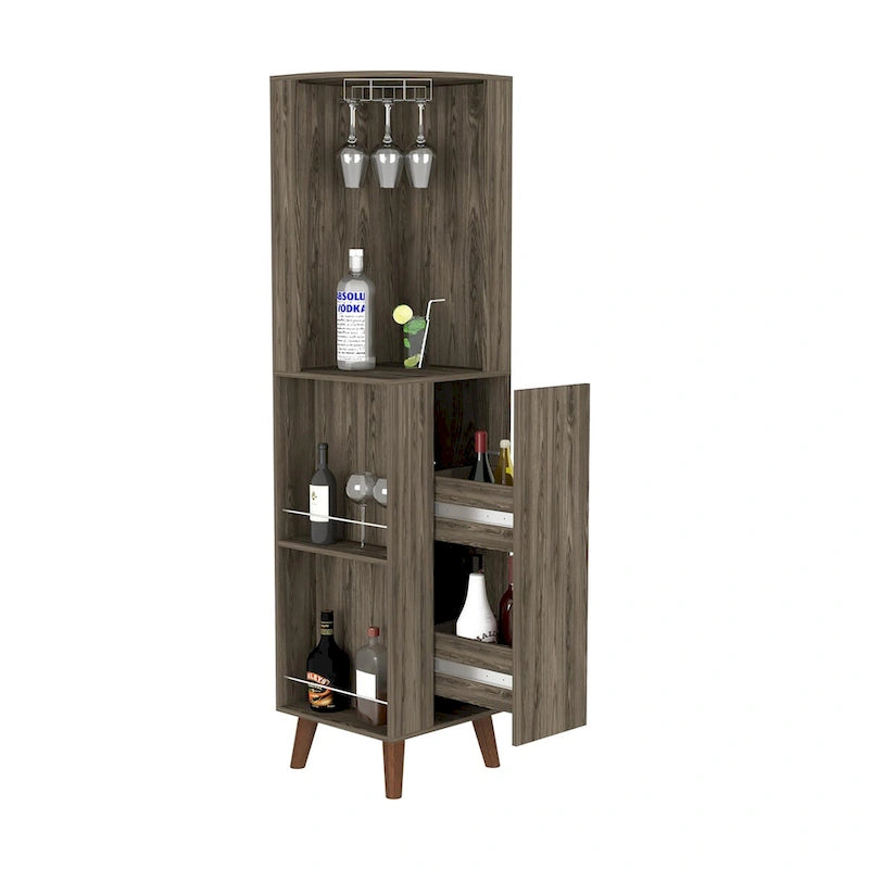 Corner Bar Cabinet for Kitchen, Dining Room & Living Room, Dark Brown