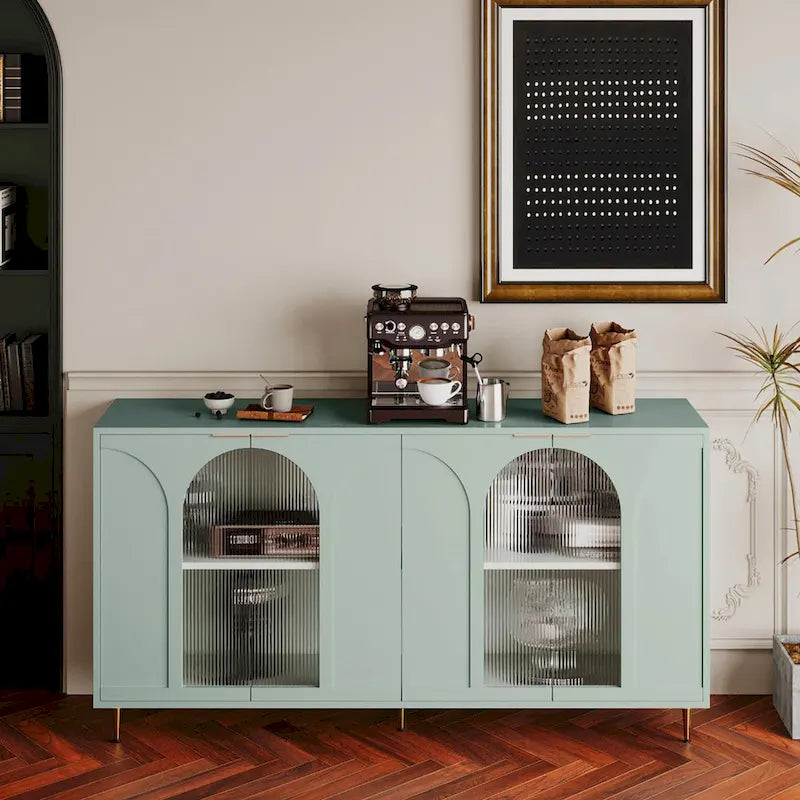 60" Wooden Cabinet with 4 Glass Doors Sideboard Buffet Server Cabinet