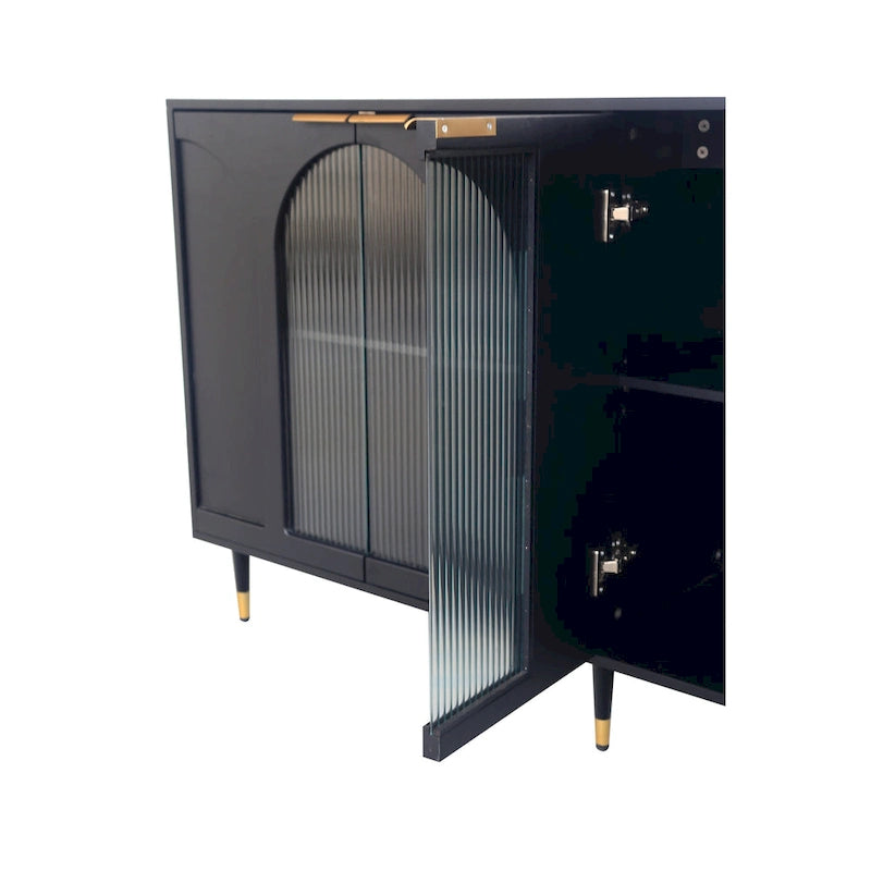 60" Wooden Cabinet with 4 Glass Doors Sideboard Buffet Server Cabinet