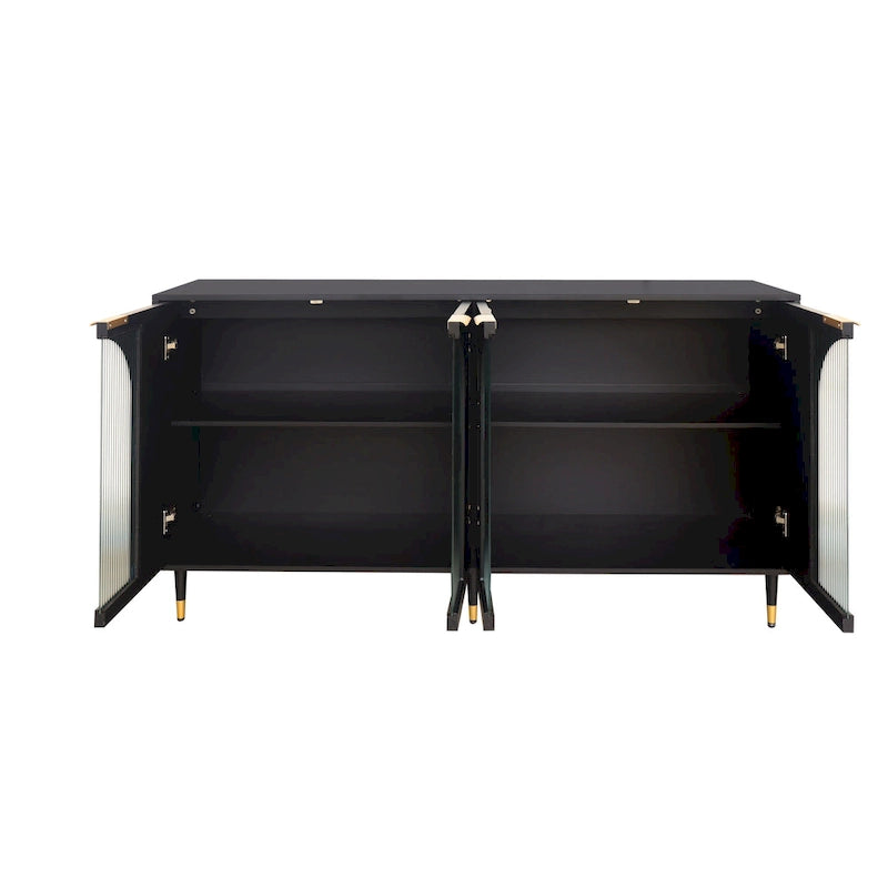 60" Wooden Cabinet with 4 Glass Doors Sideboard Buffet Server Cabinet