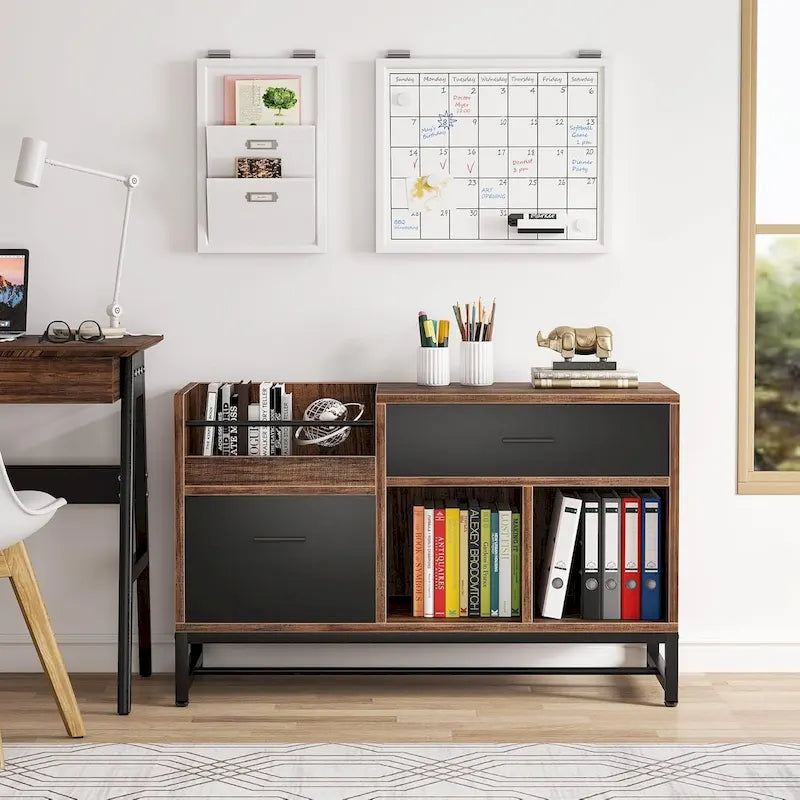 39-Inch 2-Drawer Wood File Cabinet with Printer Stand