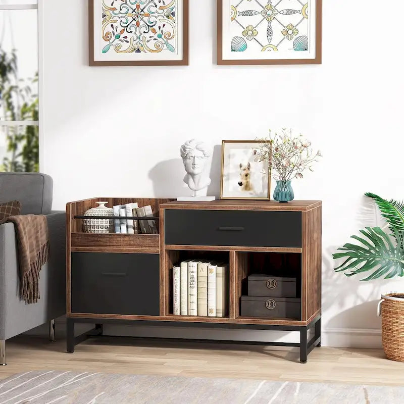 39-Inch 2-Drawer Wood File Cabinet with Printer Stand