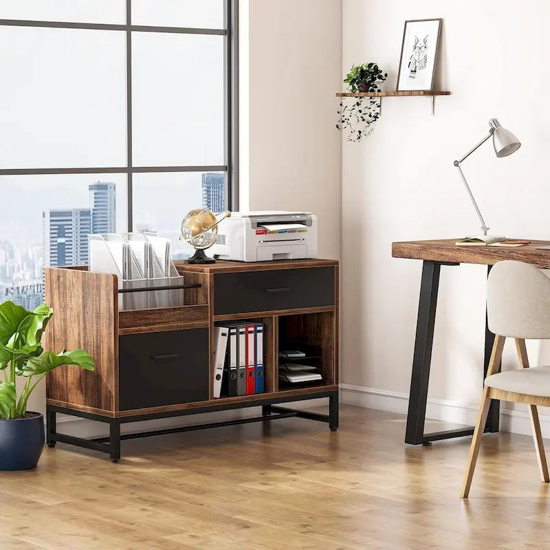 39-Inch 2-Drawer Wood File Cabinet with Printer Stand
