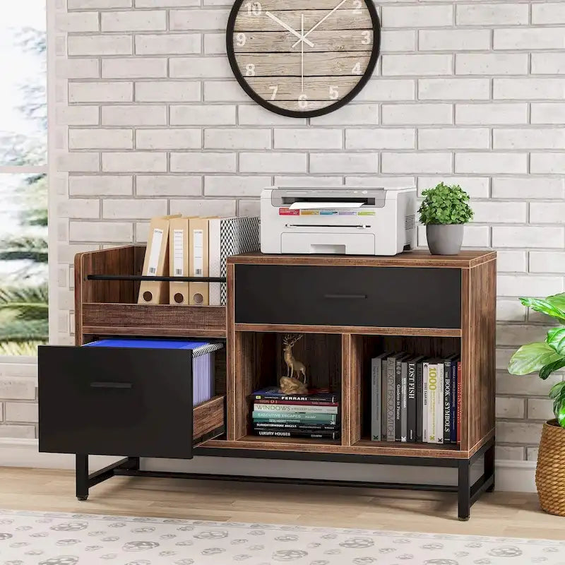 39-Inch 2-Drawer Wood File Cabinet with Printer Stand