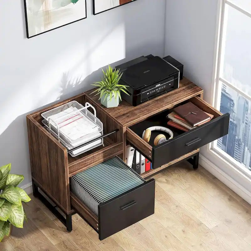 39-Inch 2-Drawer Wood File Cabinet with Printer Stand