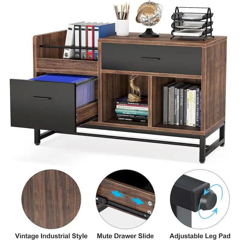 39-Inch 2-Drawer Wood File Cabinet with Printer Stand