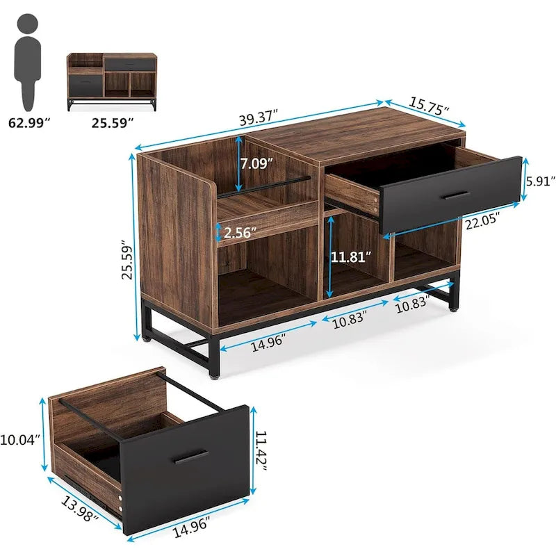 39-Inch 2-Drawer Wood File Cabinet with Printer Stand