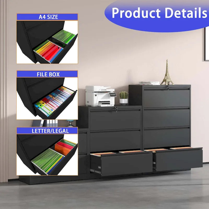 3-Drawer Lateral File Cabinet with Lock for Home Office