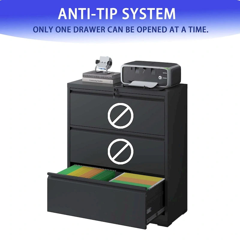 3-Drawer Lateral File Cabinet with Lock for Home Office