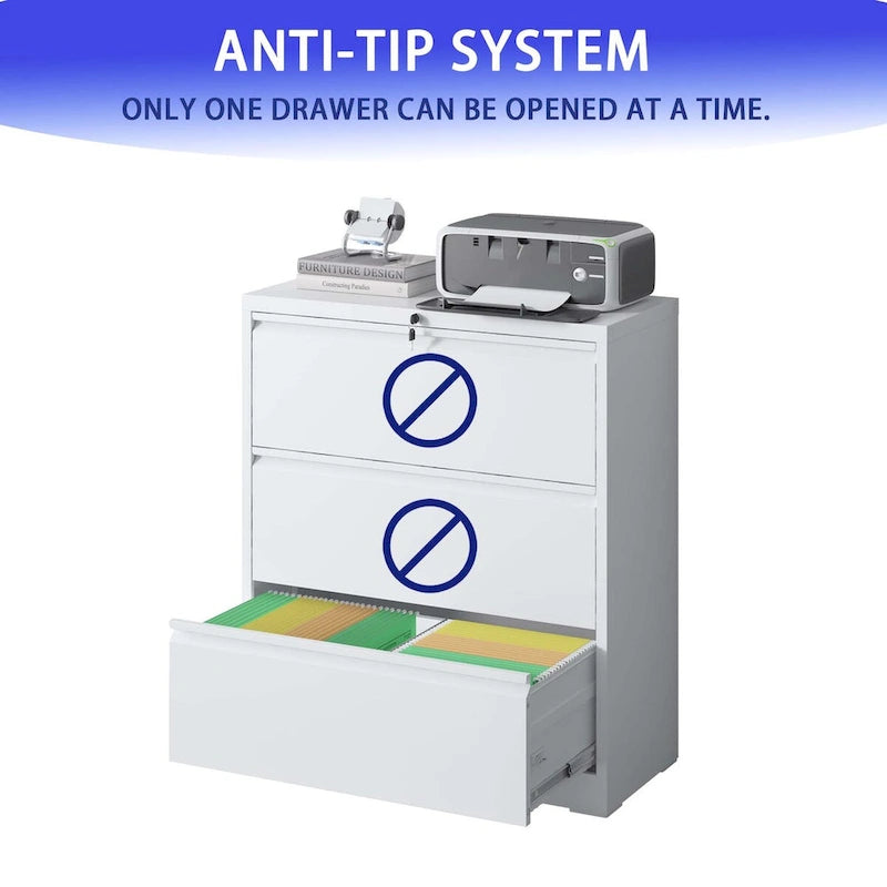 3-Drawer Lateral File Cabinet with Lock for Home Office