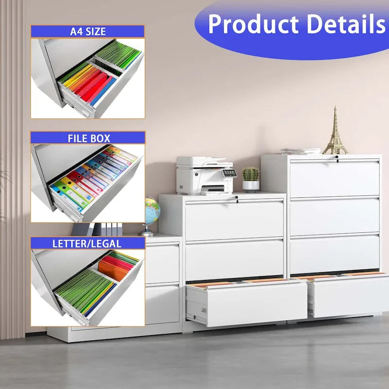 3-Drawer Lateral File Cabinet with Lock for Home Office