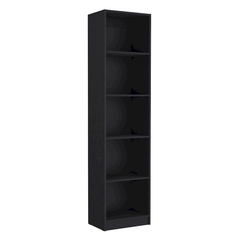 Bookcase with 5-Tier Shelves and Slim Design - Black
