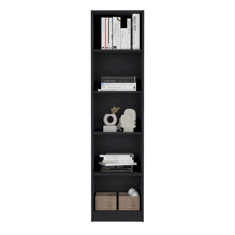 Bookcase with 5-Tier Shelves and Slim Design - Black