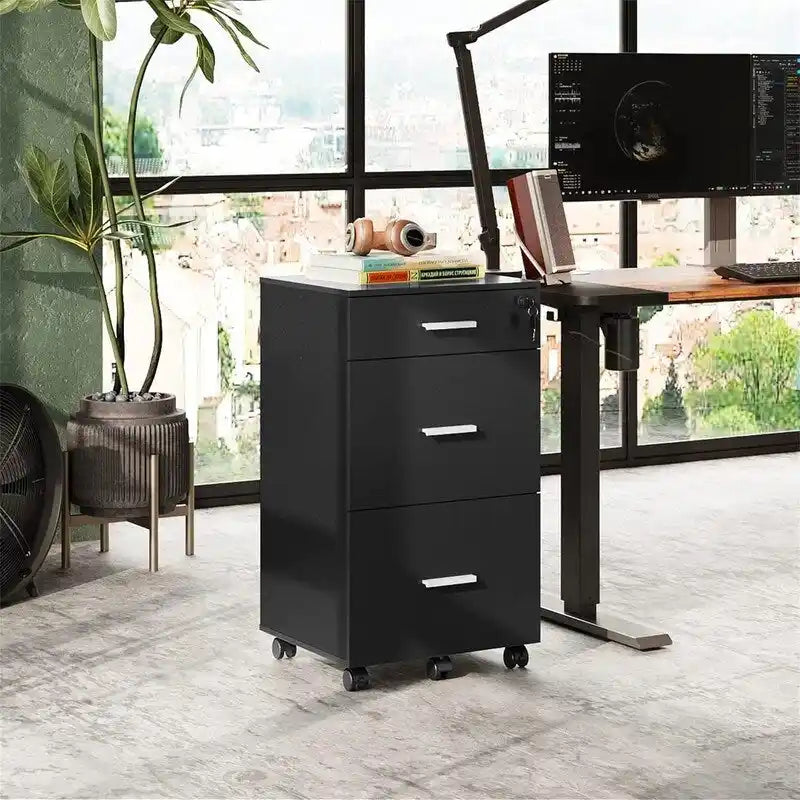 3-Drawer Rolling File Cabinet with Lock