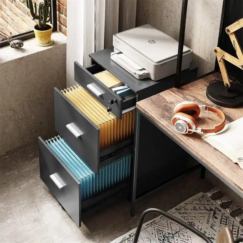 3-Drawer Rolling File Cabinet with Lock