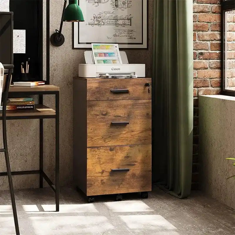 3-Drawer Rolling File Cabinet with Lock