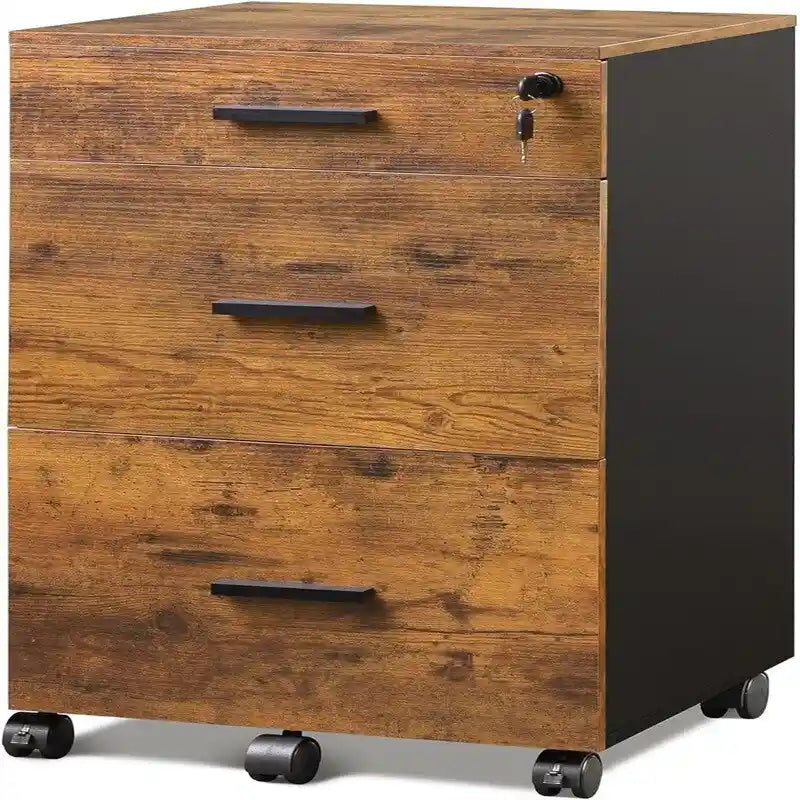 3-Drawer Rolling File Cabinet with Lock